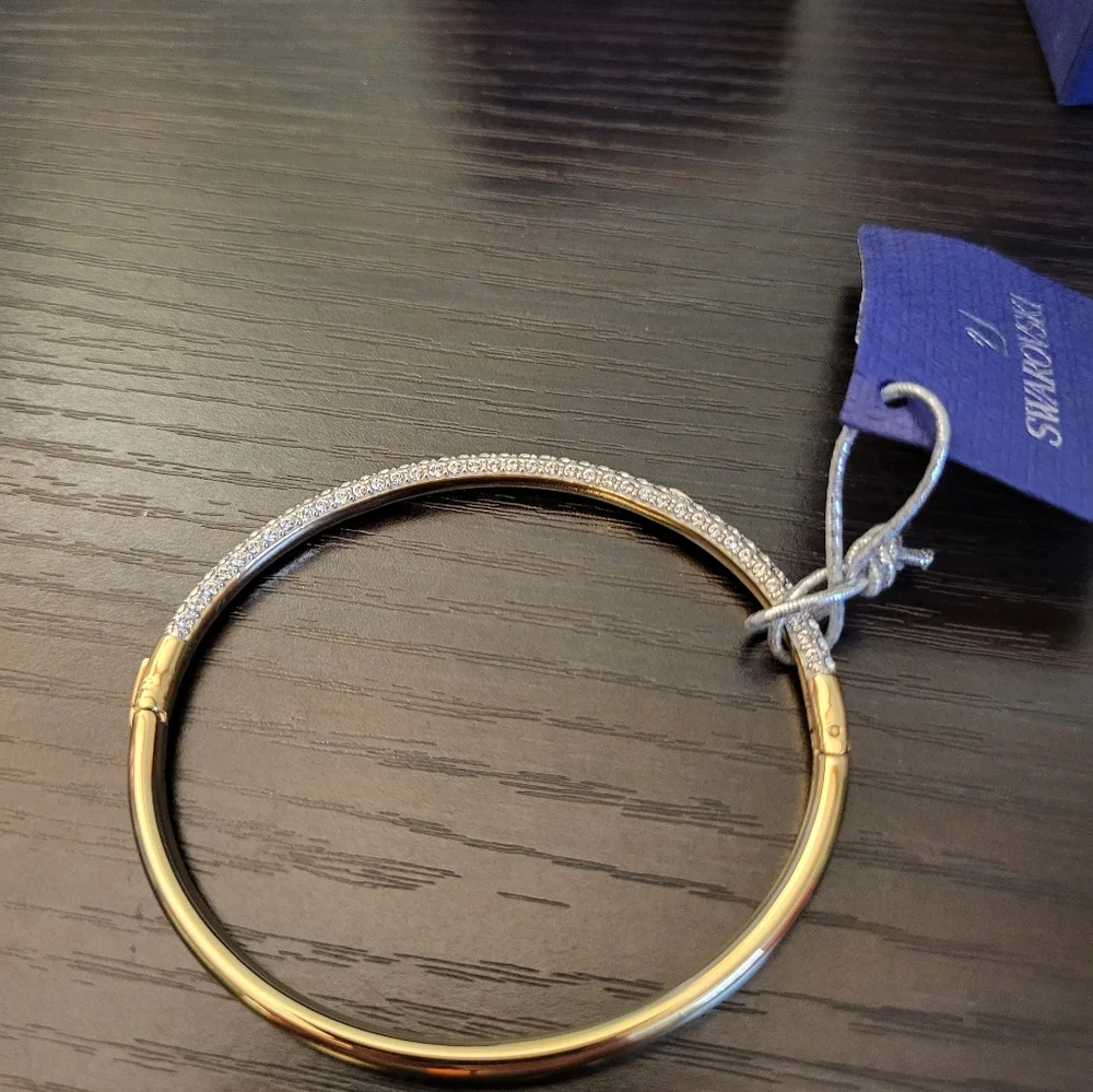 Swarovski Crystal  Bangle Bracelet White - Gold Plating New In Original Box - Picture 10 of 14